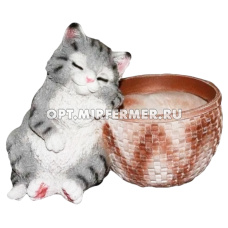 Кашпо фигурное Котенок спящий у корзины L22 W14 H18 см (ПОЛИСТОУН)