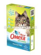 Мультивит. лакомства д/кошек Омега Neo+ Солод д/выведения шерсти 90табл 5/50