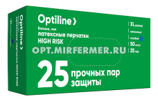 Перчатки латексные HIGH RISK "OptiLine" (13 гр) М 25пар