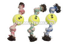Игрушка текстиль Мяч теннисный на веревке канат 25*6см арт.2025-2859 1/1/ЧД