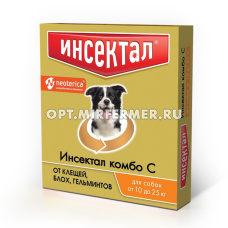 ВетА Капли д/собак Инсектал Комбо (клещи и гельминты) 10-25кг пипетка 2,5мл/45