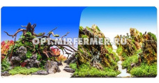Фон д/аквариума двухстор. 30*60см Коряги с растениями/Камни с растениями (8031/8032)