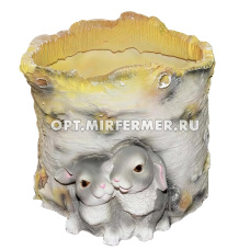 Кашпо фигурное Пенек березовый с зайчатами L21 W18 H15 см (ПОЛИСТОУН)