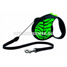 Рулетка поводок  Flexi Safari cord S 5м до 12кг трос зеленый тигр 1/1
