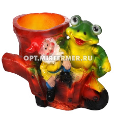 Кашпо фигурное Лягушка с гномом на тачке 31*30см /М-Д  
